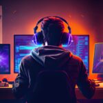 Gamer am PC mit Triple-Monitor-Setup | EMF200
