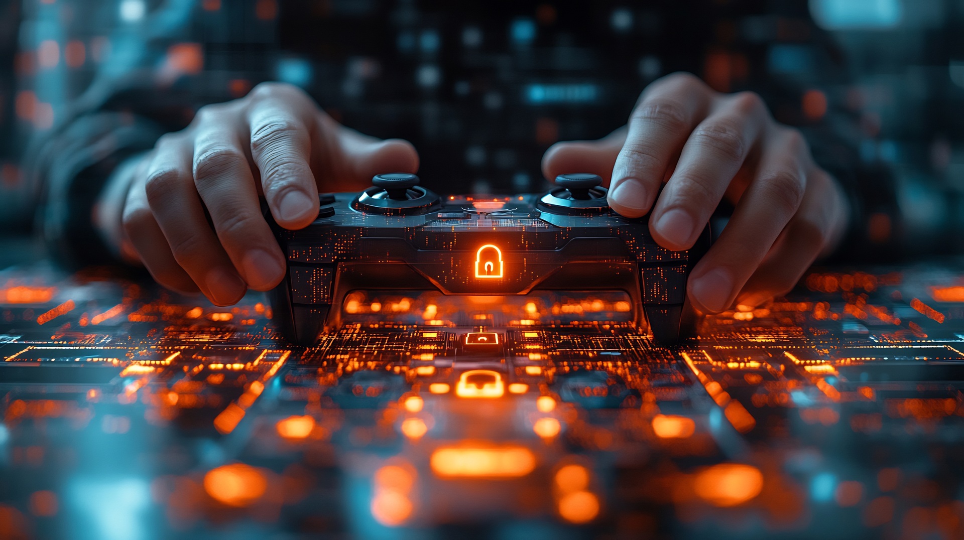 Hände steuern Controller über digitalem Interface | Anwaltskanzlei IT Recht